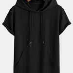 Kangaroo Pocket Ribbed Hooded T-Shirt & Drawstring Ribbed Shorts