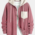 Long Sleeved Contrast Corduroy Hooded Shirt