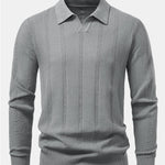 Long Sleeve Stripe V Neck Knit Polo Shirt