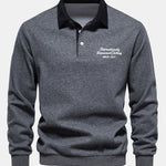 Slogan Print Contrast Polo Collar Sweatshirt