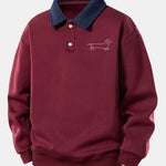 Relax Fit Line Dachshund Print Contrast Polo Sweatshirt