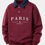 Relax Fit Paris France Print Contrast Polo Sweatshirt