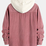 Long Sleeved Contrast Corduroy Hooded Shirt