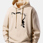 Outline Cat Print Relax Fit Hoodie