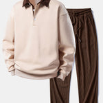 Relax Fit Contrast Corduroy Polo Collar Sweatshirt & Straight Leg Corduroy Pants