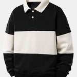 Relax Fit Color Block Polo Collar Sweatshirt & Slit Hem Stripe Pants