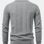 Long Sleeve Stripe V Neck Knit Polo Shirt