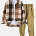 Flannel Plaid Overshirt & Chino Cargo Jogger Pants