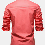 Long Sleeve Linen Cotton Blend Shirt With Pocket