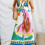 Margovil Spaghetti Strap Cut Out Unique Print Wide Leg Jumpsuit