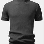Ribbed Mock Neck Knit T-Shirt