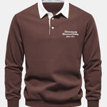 Slogan Print Contrast Polo Collar Sweatshirt