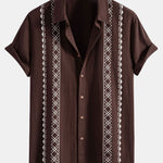 Geometric Print Linen Look Shirt & Linen Cotton Blend Drawstring Shorts