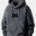 Relax Fit Black Cat Embroidered Teddy Hoodie