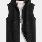 Sleeveless Waffle Zipper Hoodie & Waffle Drawstring Shorts