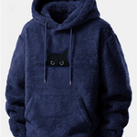 Relax Fit Black Cat Embroidered Teddy Hoodie
