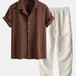 Houndstooth Jacquard Cuban Shirt & Straight Leg Linen Pants