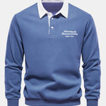 Slogan Print Contrast Polo Collar Sweatshirt