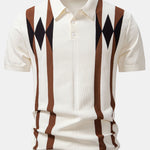 Stripe Geometric Jacquard Knitted Polo Shirt