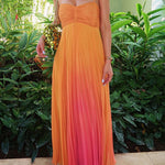 Ruched Back Lace-up Gradient Pleated Maxi Cami Dress