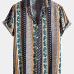 Elephant Geometric Print Shirt & Linen Cotton Blend Drawstring Shorts