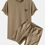 Short Sleeve Geometric Jacquard Arc Hem T-Shirt & Shorts