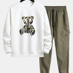 Camouflage Dissolving Bear Print Relax Fit Sweatshirt & Chino Cargo Jogger Pants