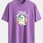 Ghost Slogan Print Washed Distressed Drop Shoulder T-Shirt