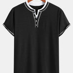 2-in-1 Notched Collar Contrast Stitching T-Shirt
