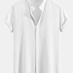 Muscle Fit Crinkled Textured Stand Collar Shirt