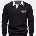 Slogan Print Contrast Polo Collar Sweatshirt