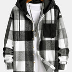 Relax Fit Flannel Plaid Corduroy Patchwork Hooded Shirt