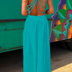 Margovil Solid Criss Cross Backless Maxi Cami Dress