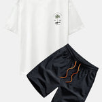 California Palm Tree Print Drop Shoulder Oversize T-Shirt & Swim Shorts
