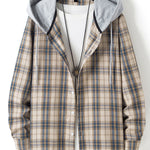 Button Up Contrast Hooded Plaid Shirt