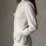 Bohemian Zip Front Lace Trim Bell Sleeves Cotton Blend Blouse
