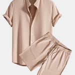 Muscle Fit Ribbed Stand Collar Shirt & Shorts
