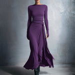 Women's Gray Exquisite Stretch Blended Fabric Wrap Dress - Knotted Maxi Dress