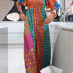 Margovil Round Neck Short Sleeves Printed Maxi Dress