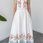 Bow Shoulder Sleeveless Floral Print Maxi Dress