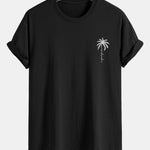 Regular Fit Palm Tree Slogan Print Cotton T-Shirt