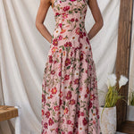 Spaghetti Strap Drop Waist Floral Print Maxi Dress