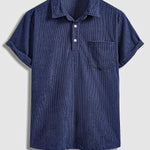 Men's Corduroy Half Button Short Sleeve POLO