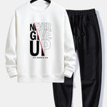 Never Give Up Print Relax Fit Sweatshirt & Basic Jogging Pants