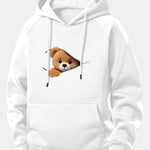 Zipper Bear Print Drawstring Hoodie