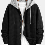 Contrast Waffle Hooded Shirt & Drawstring Waffle Jogger Pants