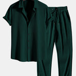 Muscle Fit Ribbed Button Up Shirt & Straight Leg Ribbed Pants