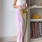Strapless Color Block Printed Maxi Holiday Dress