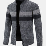 Striped Baseball Collar Teddy Lined Zip Up Sweater