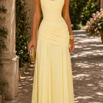 Margovil Sleeveless Back Criss Cross Solid Flowy Maxi Dress